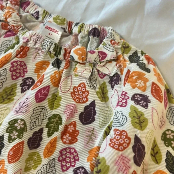 Gymboree - LIKE NEW long sleeve corduroy shirt dress w/ leaf pattern. Size 4T - Picture 3 of 6
